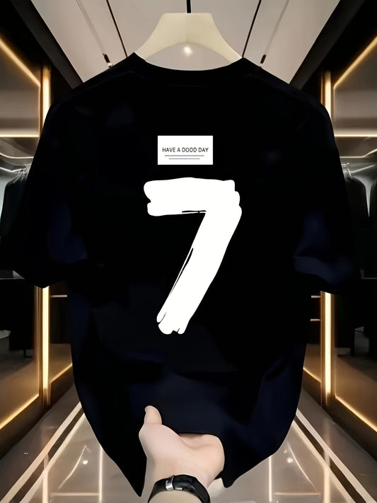 Men’s Oversized Heavyweight Cotton T-Shirt – Black with White Number 7 Graphic