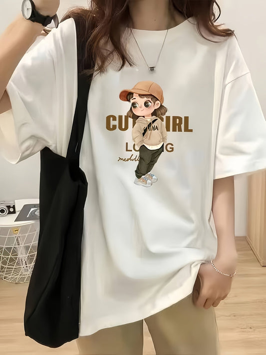 Women's Y2K Graphic Tee – Cartoon Character, Loose Fit