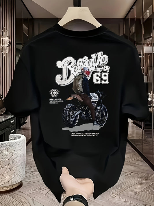 Heavyweight Cotton Graphic T-Shirt – "Be Up" Rider Print, Relaxed Fit