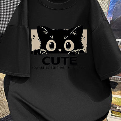 Men's Cute Cat Graphic T-Shirt – 'You Are Better Than Those Who Work' Print