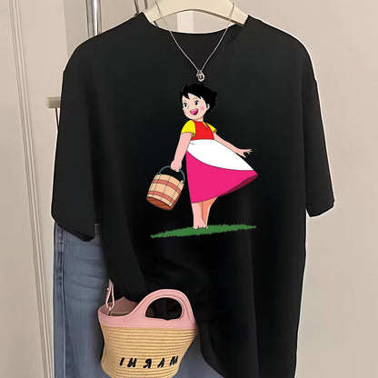 Women's 100% Cotton Summer T-Shirt – Playful Pastoral Print