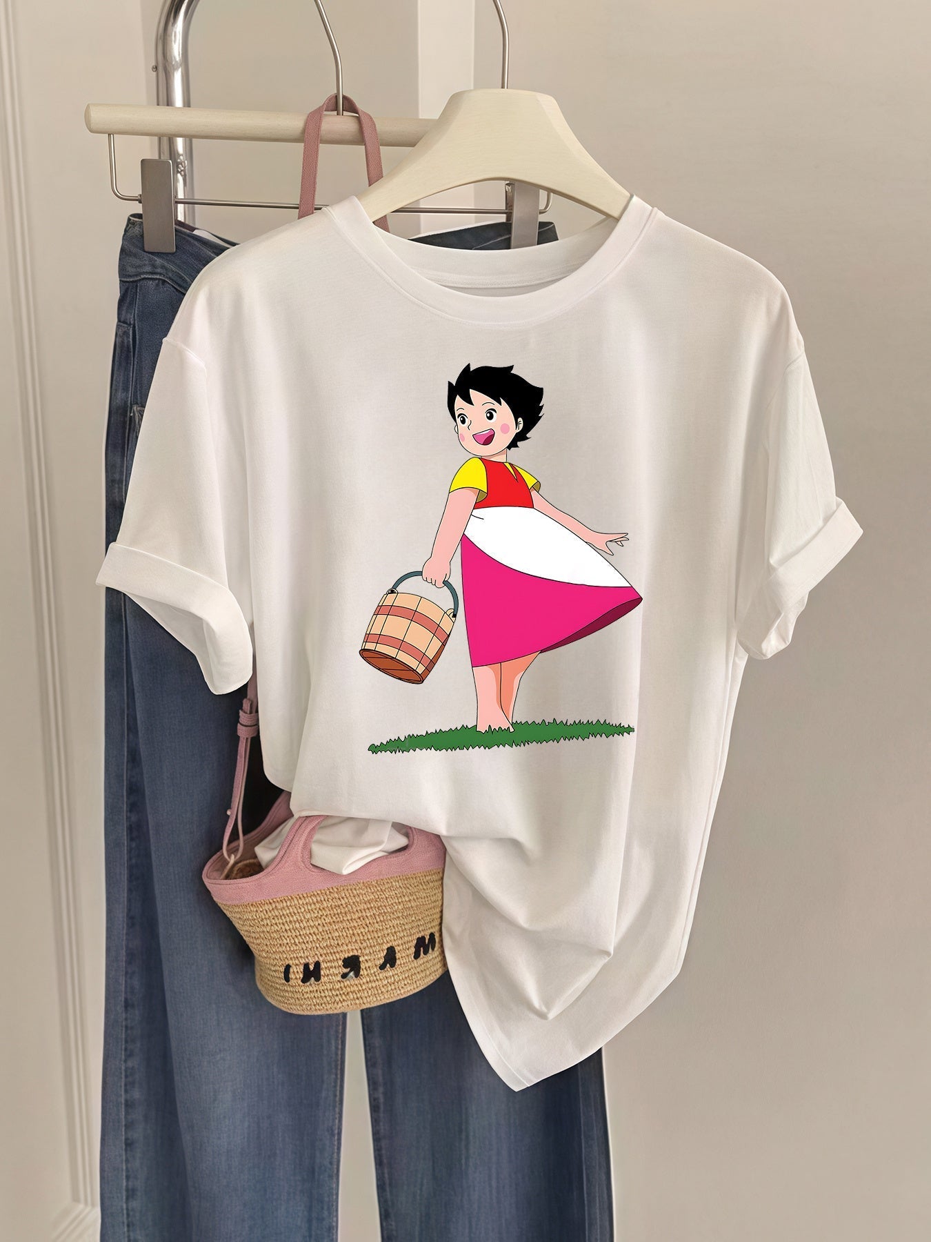 Women's 100% Cotton Summer T-Shirt – Playful Pastoral Print