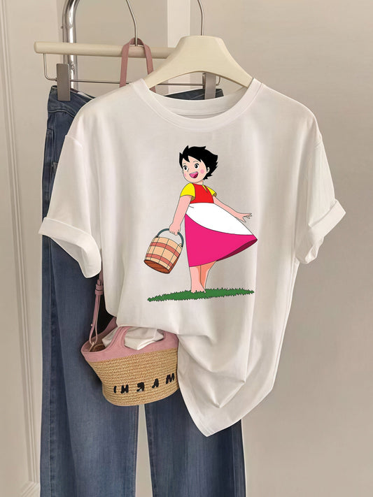 Women's 100% Cotton Summer T-Shirt – Playful Pastoral Print