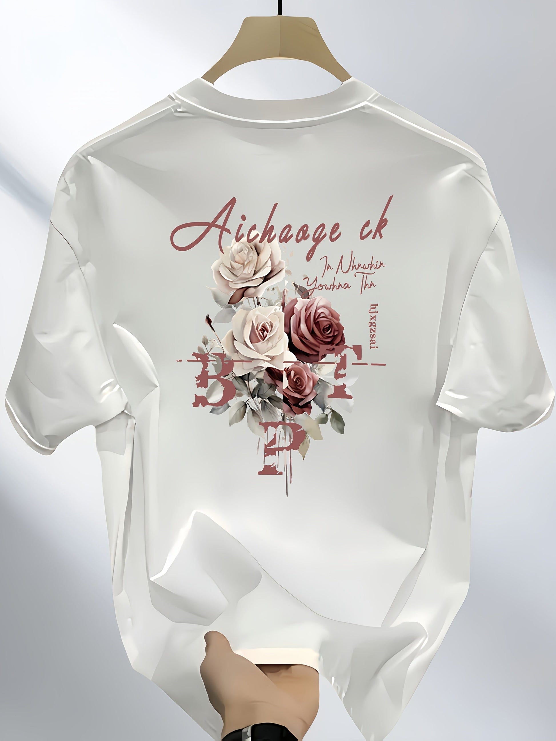 Men's Heavyweight 100% Cotton T-Shirt – Black Hip-Hop Rose & Script Print