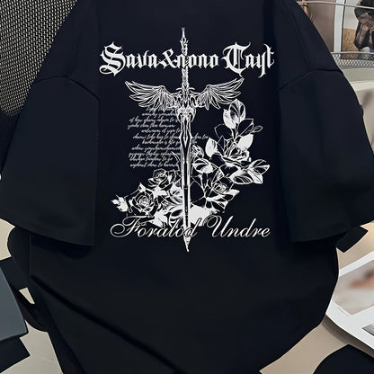 Men's Gothic Eagle T-Shirt – "Savina & Ana Troy" Graphic, Loose Fit, All-Season Comfort