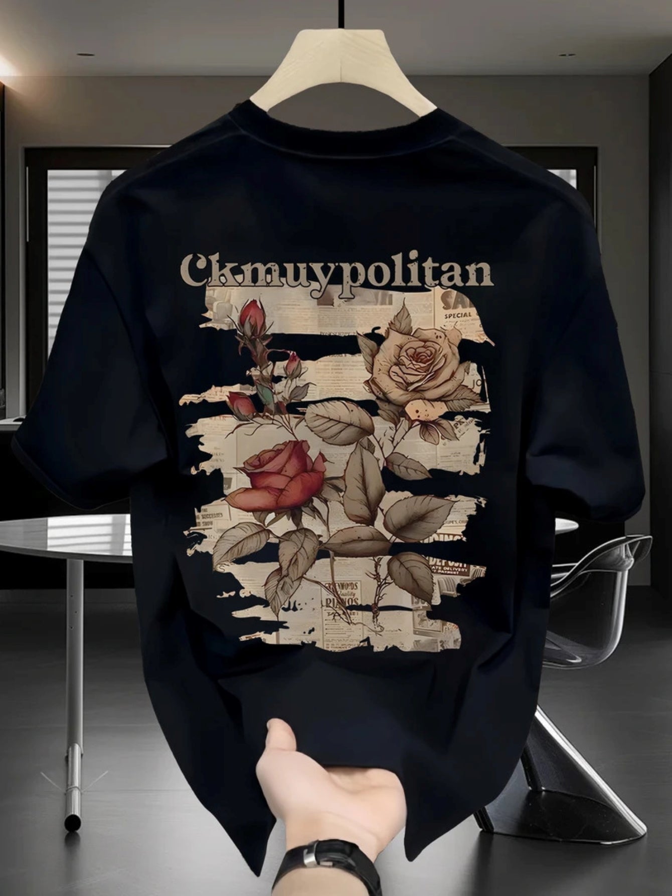 Men's Vintage Rose Graphic T-Shirt – 100% Cotton