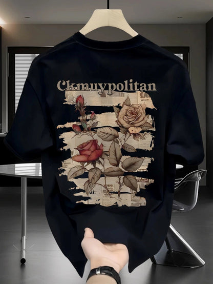 Men's Vintage Rose Graphic T-Shirt – 100% Cotton