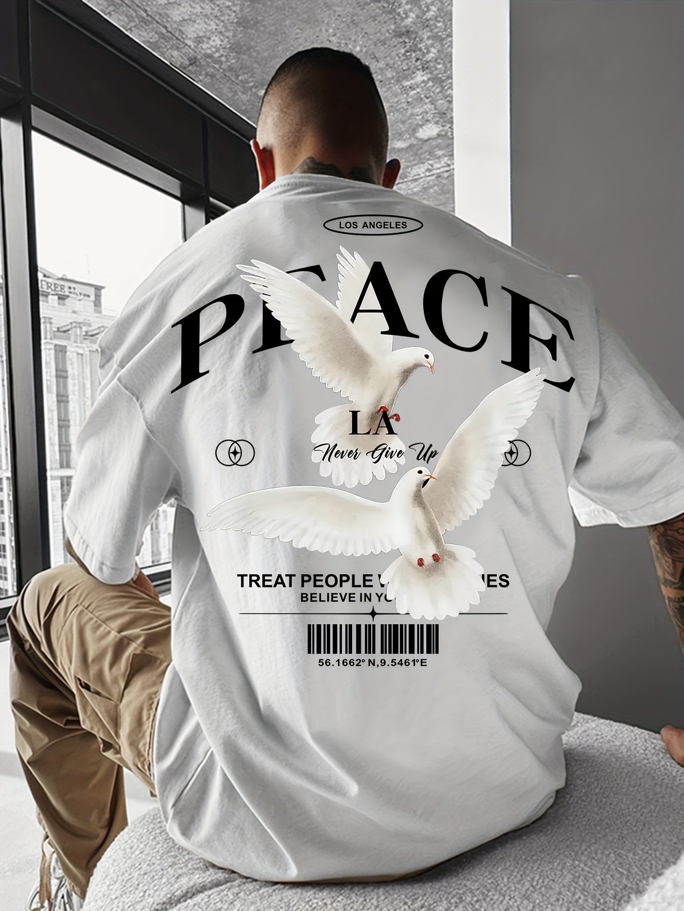 Men's Round Neck American Street Letter Loose T-Shirt