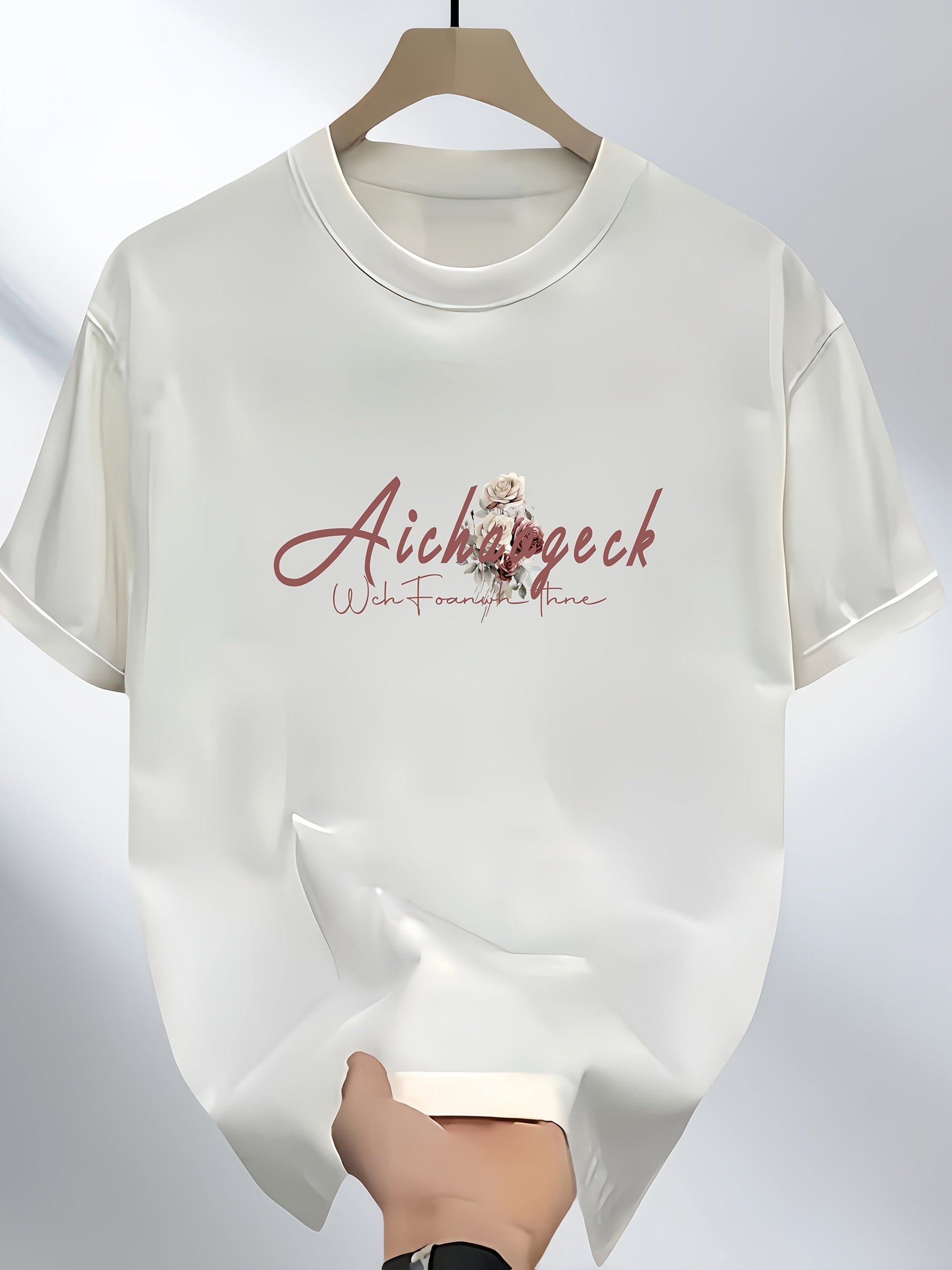 Men's Heavyweight 100% Cotton T-Shirt – Black Hip-Hop Rose & Script Print