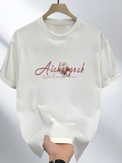 Men's Heavyweight 100% Cotton T-Shirt – Black Hip-Hop Rose & Script Print
