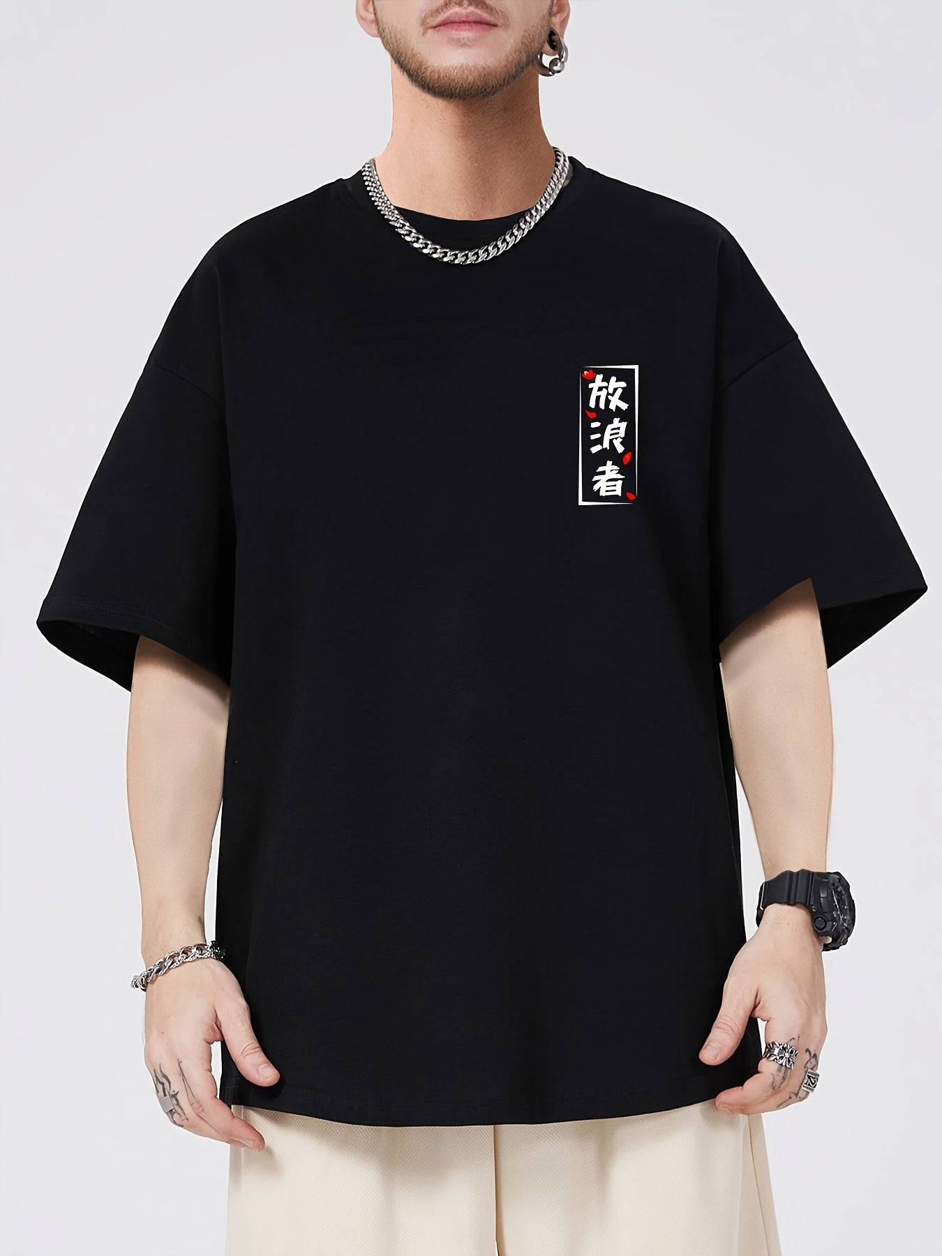 Men's Cotton Samurai & Cherry Blossom Graphic T-Shirt – Breathable Casual Summer Tee