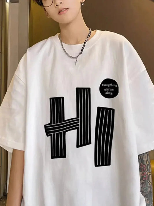 Men's Cotton T-Shirt with Letter Print - Casual