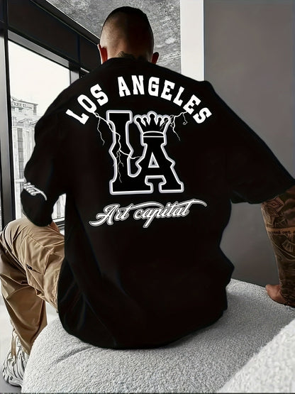 Men's Korean Style T-Shirt – LA Crown Graphic, Loose Fit, Summer Casual Tee