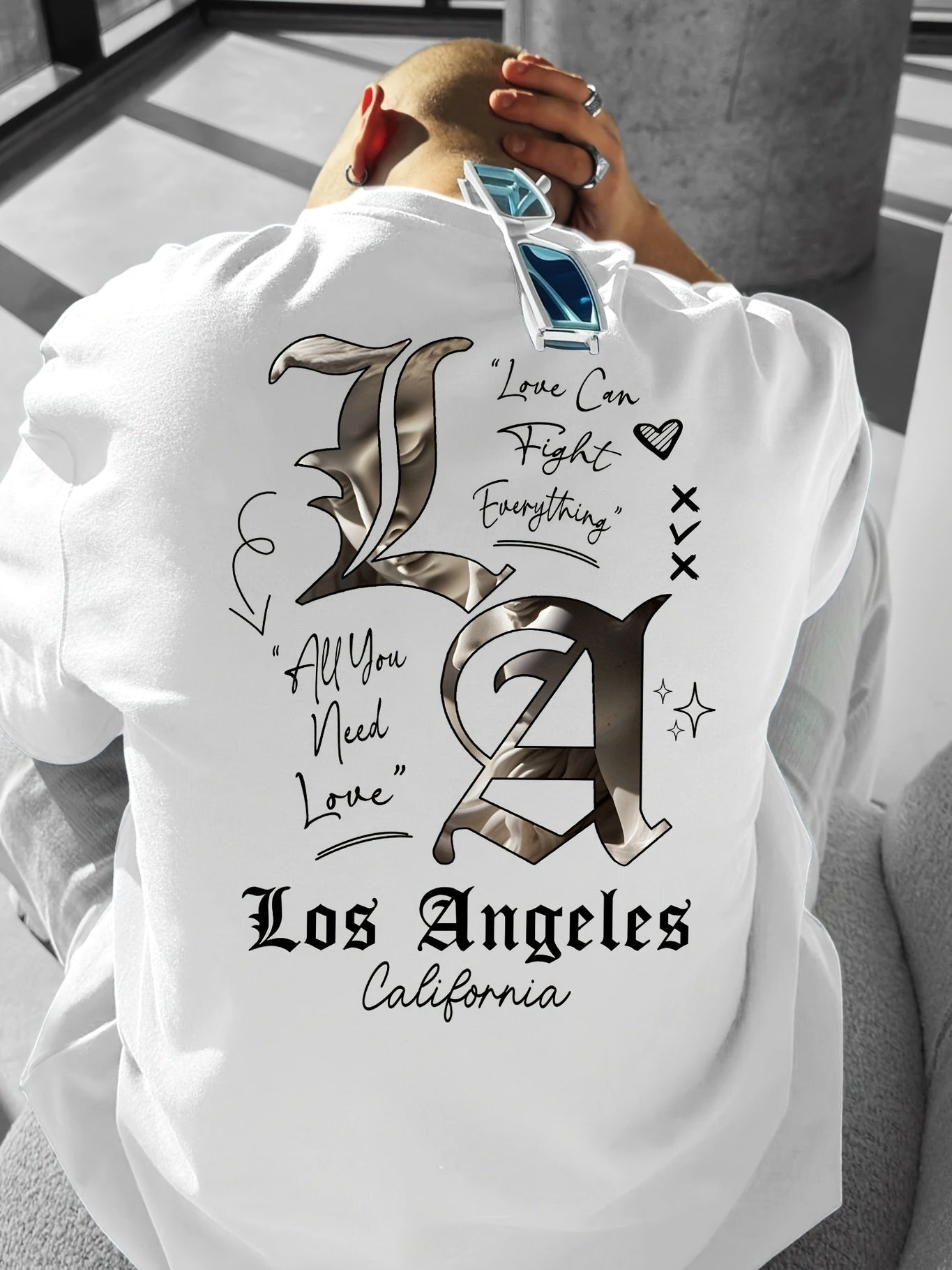 Men's LA Streetwear T-Shirt – Bold Back Print, Loose Fit Urban Casual Tee