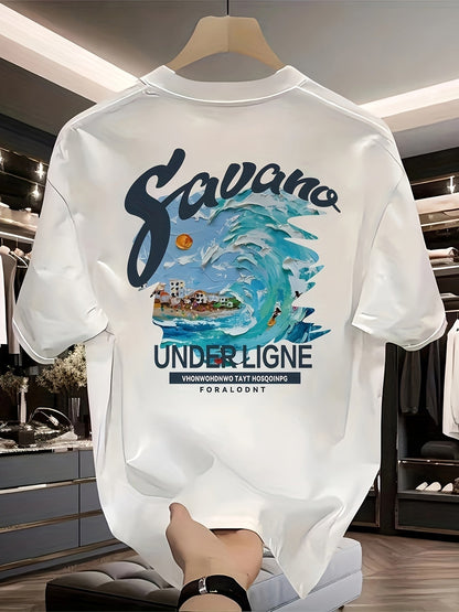 Men’s Heavyweight 100% Cotton Graphic Tee – Tropical Savanna Print