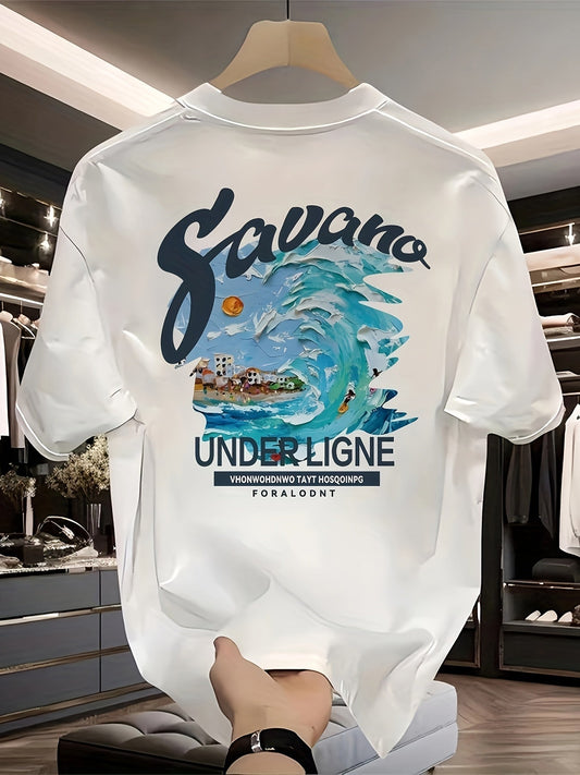Men’s Heavyweight 100% Cotton Graphic Tee – Tropical Savanna Print