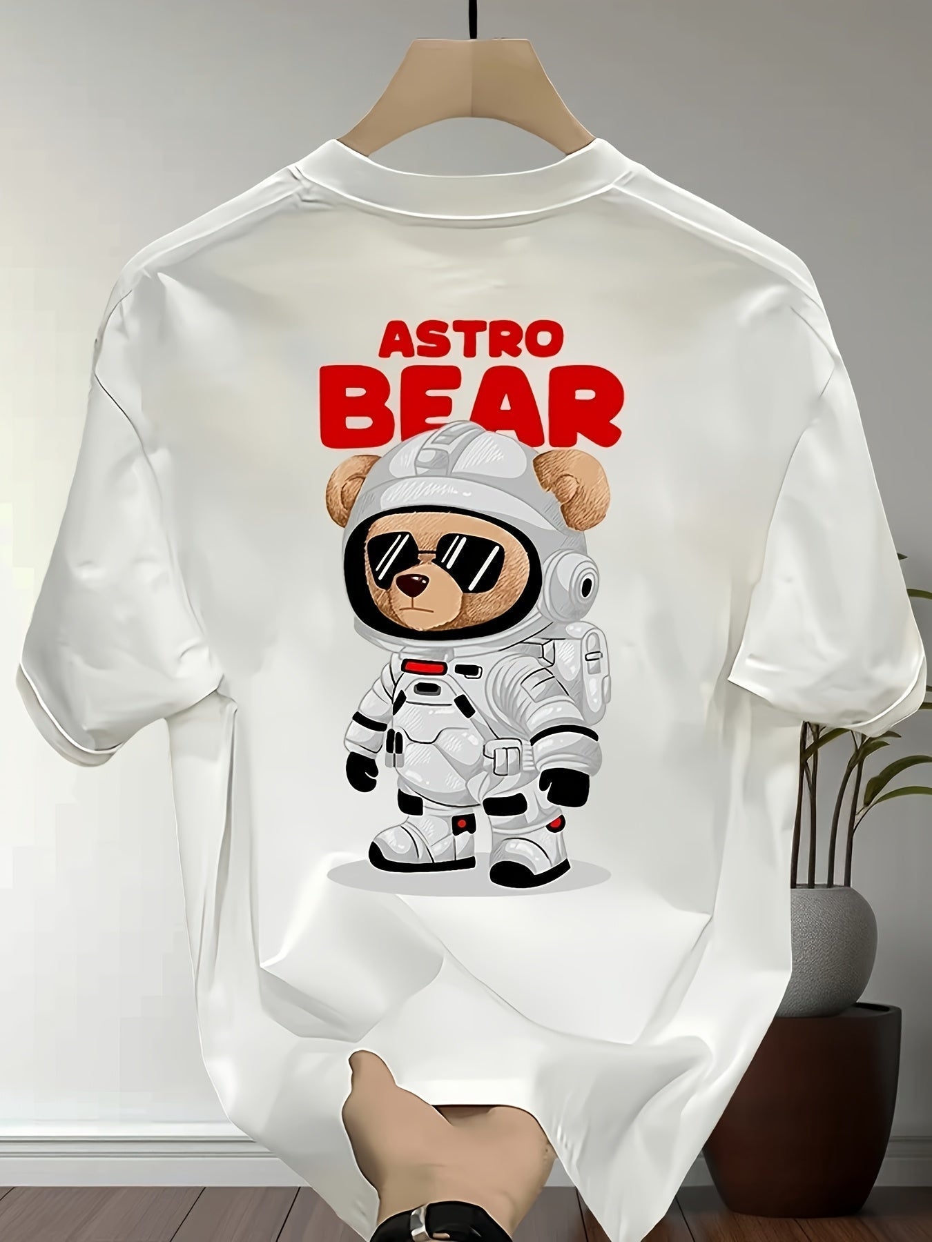 Men's Heavyweight Cotton Astronaut Bear Graphic T-Shirt – Black Oversized Summer Tee