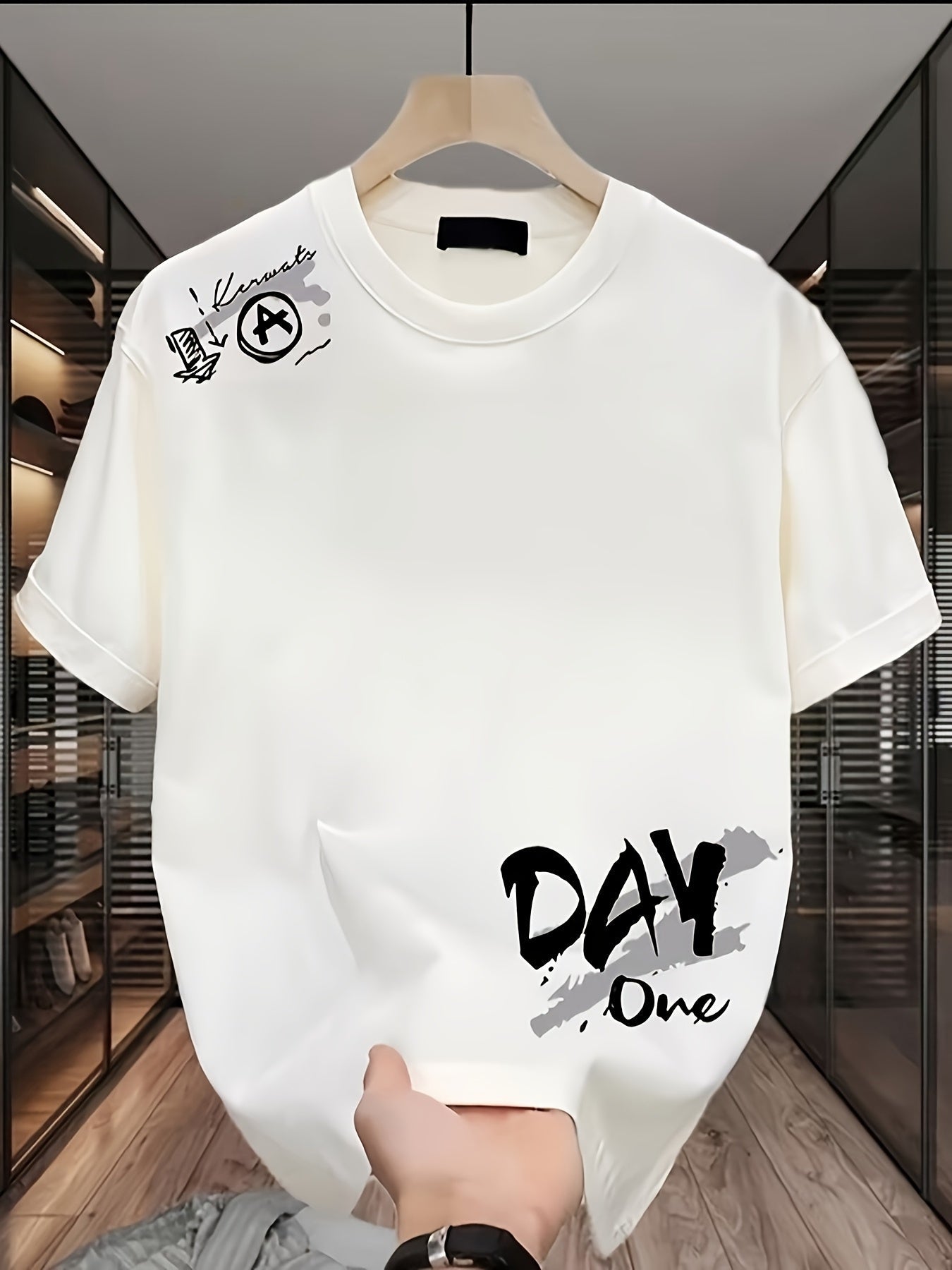 Men's Oversized 'DAY ONE' T-Shirt – Heavyweight Cotton, Streetwear Loose Fit