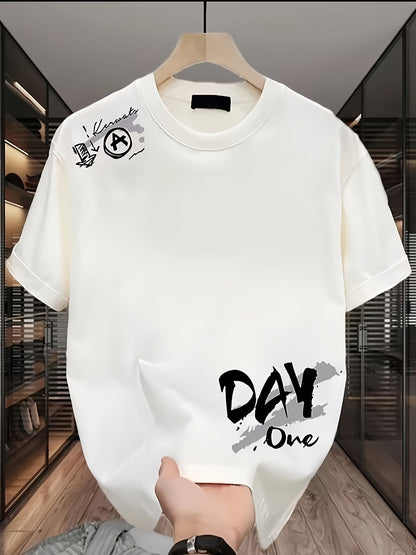 Men's Oversized 'DAY ONE' T-Shirt – Heavyweight Cotton, Streetwear Loose Fit
