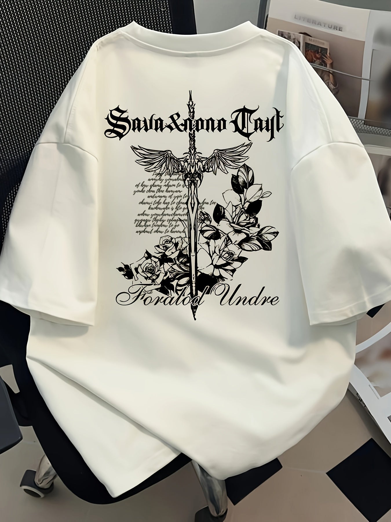 Men's Gothic Eagle T-Shirt – "Savina & Ana Troy" Graphic, Loose Fit, All-Season Comfort