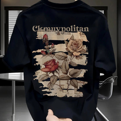 Men's Vintage Rose Graphic T-Shirt – 100% Cotton