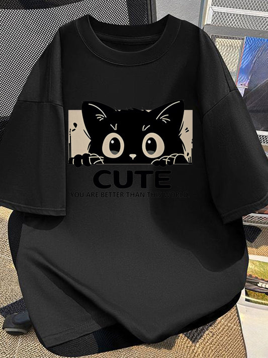 Men's Cute Cat Graphic T-Shirt – 'You Are Better Than Those Who Work' Print