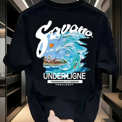 Men’s Heavyweight 100% Cotton Graphic Tee – Tropical Savanna Print
