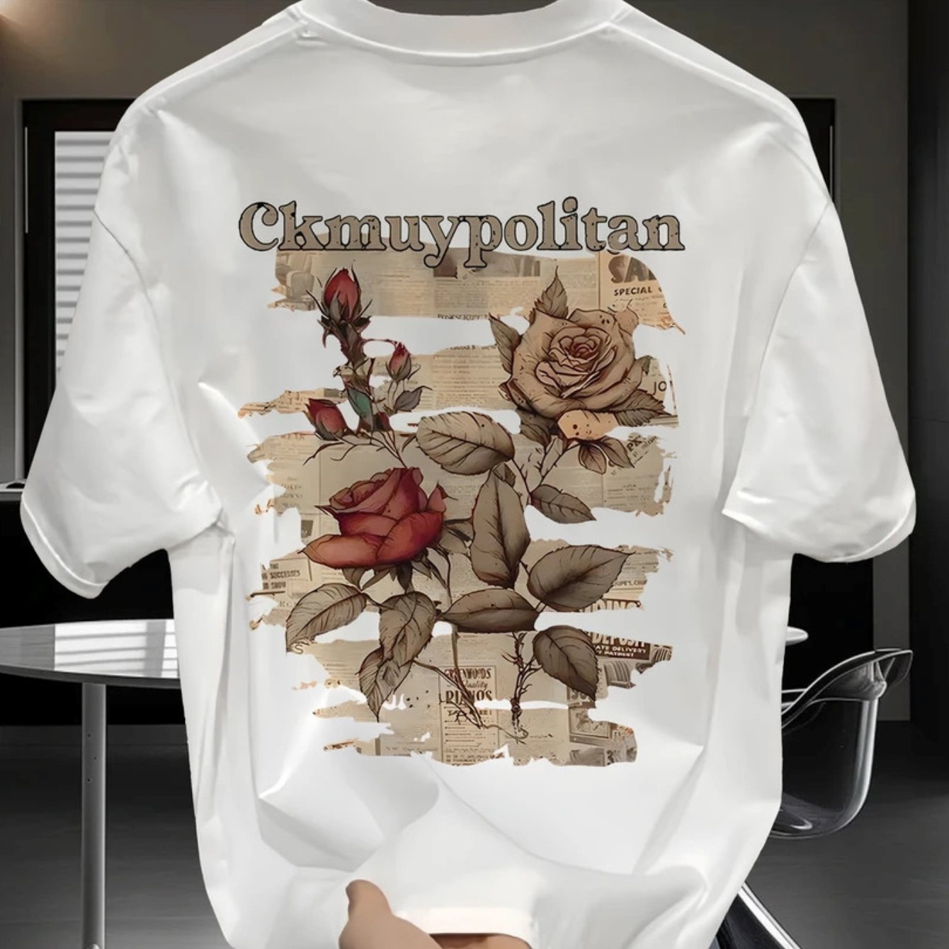 Men's Vintage Rose Graphic T-Shirt – 100% Cotton