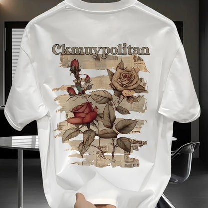 Men's Vintage Rose Graphic T-Shirt – 100% Cotton
