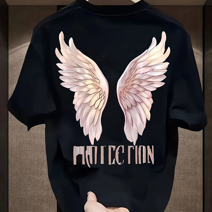 Unisex "Protection" Graphic T-Shirt – Black Wings Design | Relaxed Fit, Casual Summer Tee