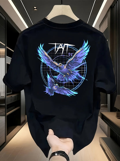 Men’s Black Cotton T-Shirt – Blue & Purple “TAT” Eagle Graphic