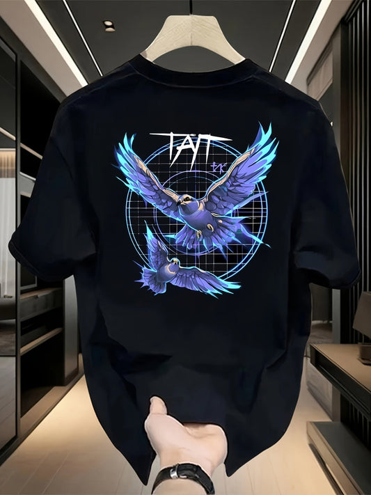 Men’s Black Cotton T-Shirt – Blue & Purple “TAT” Eagle Graphic