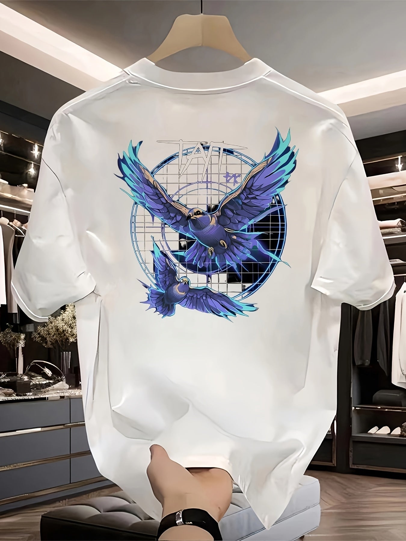 Men’s Black Cotton T-Shirt – Blue & Purple “TAT” Eagle Graphic