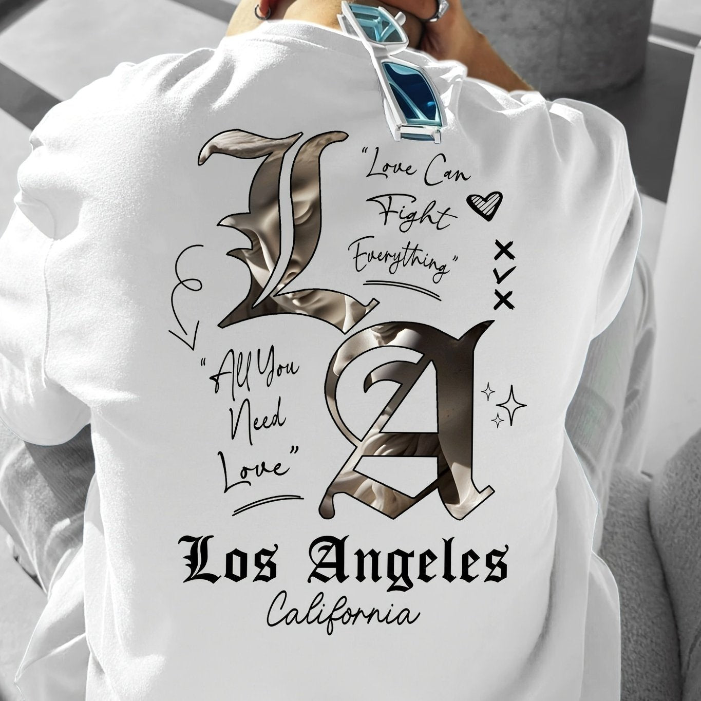 Men's LA Streetwear T-Shirt – Bold Back Print, Loose Fit Urban Casual Tee