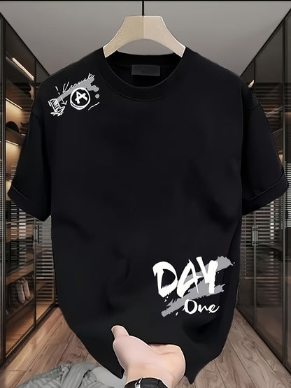Men's Oversized 'DAY ONE' T-Shirt – Heavyweight Cotton, Streetwear Loose Fit