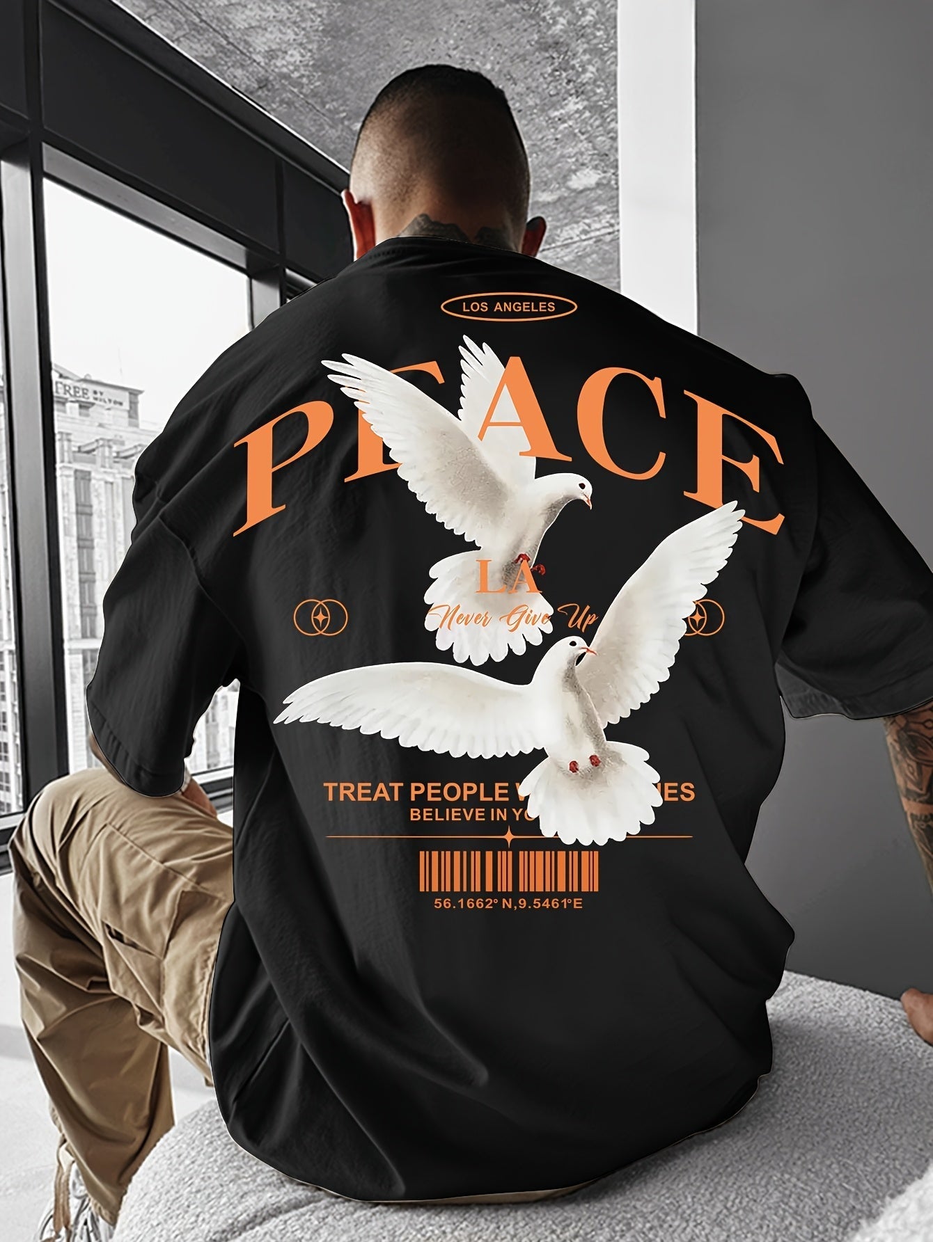 Men's Round Neck American Street Letter Loose T-Shirt