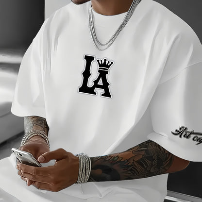 Men's Korean Style T-Shirt – LA Crown Graphic, Loose Fit, Summer Casual Tee