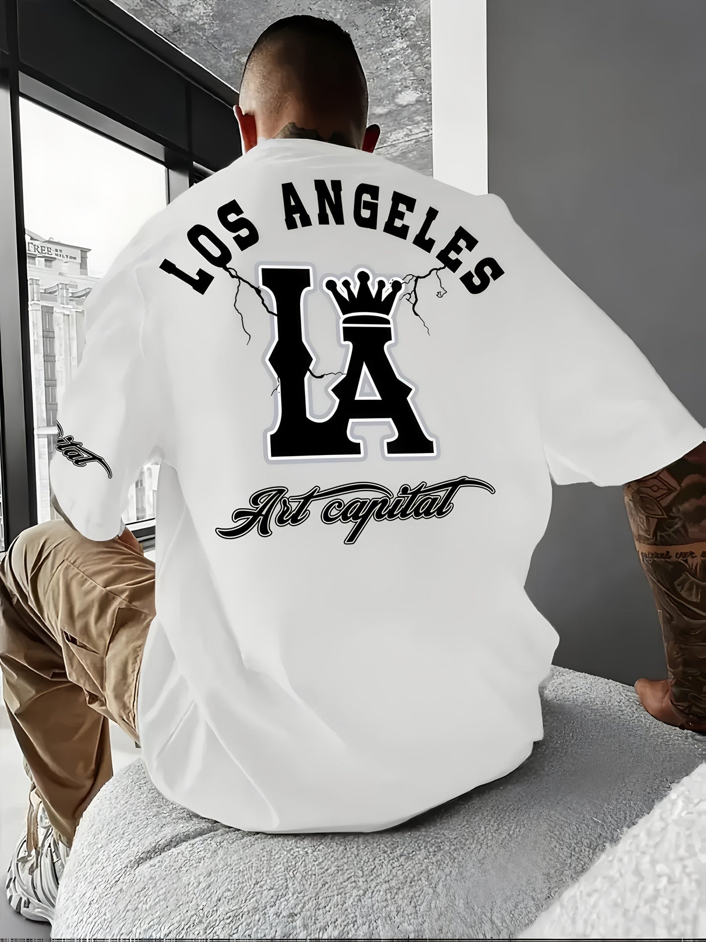 Men's Korean Style T-Shirt – LA Crown Graphic, Loose Fit, Summer Casual Tee