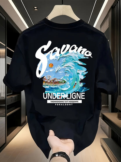 Men’s Heavyweight 100% Cotton Graphic Tee – Tropical Savanna Print