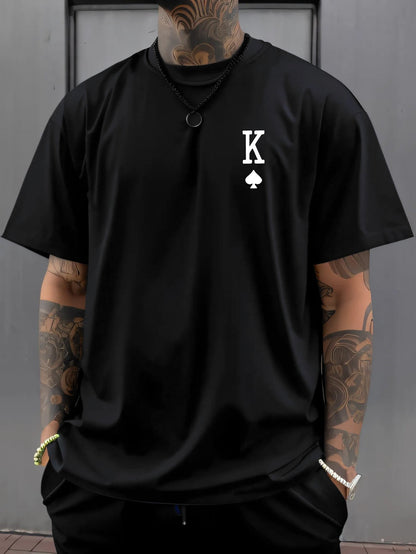 Men's Graphic Tee – 'K' & Ace of Spades Design, Lightweight All-Season Comfort