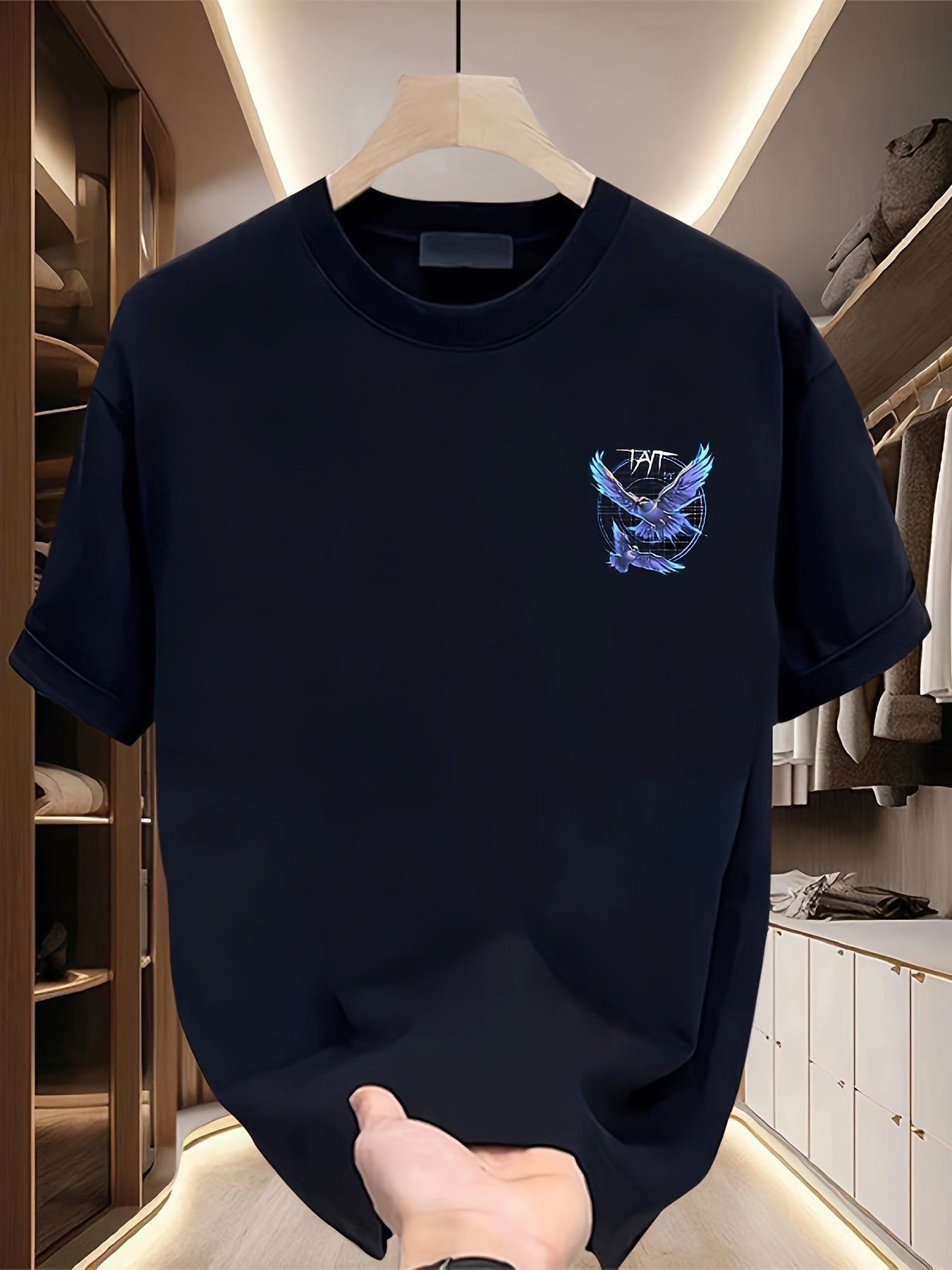 Men’s Black Cotton T-Shirt – Blue & Purple “TAT” Eagle Graphic
