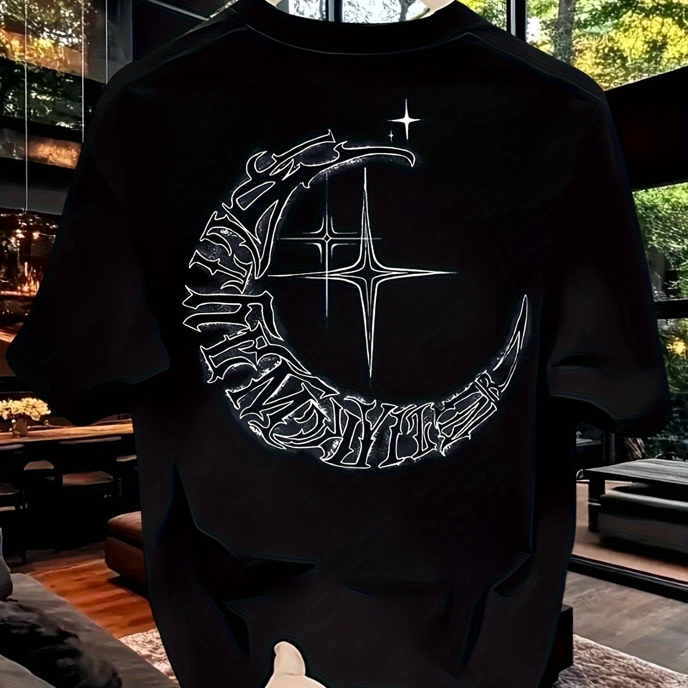 Men’s Heavyweight Pure Cotton Graphic Tee – Crossed Swords & Crescent Moon Design