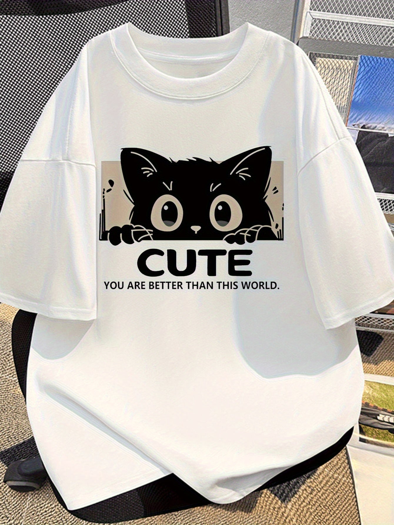 Men's Cute Cat Graphic T-Shirt – 'You Are Better Than Those Who Work' Print