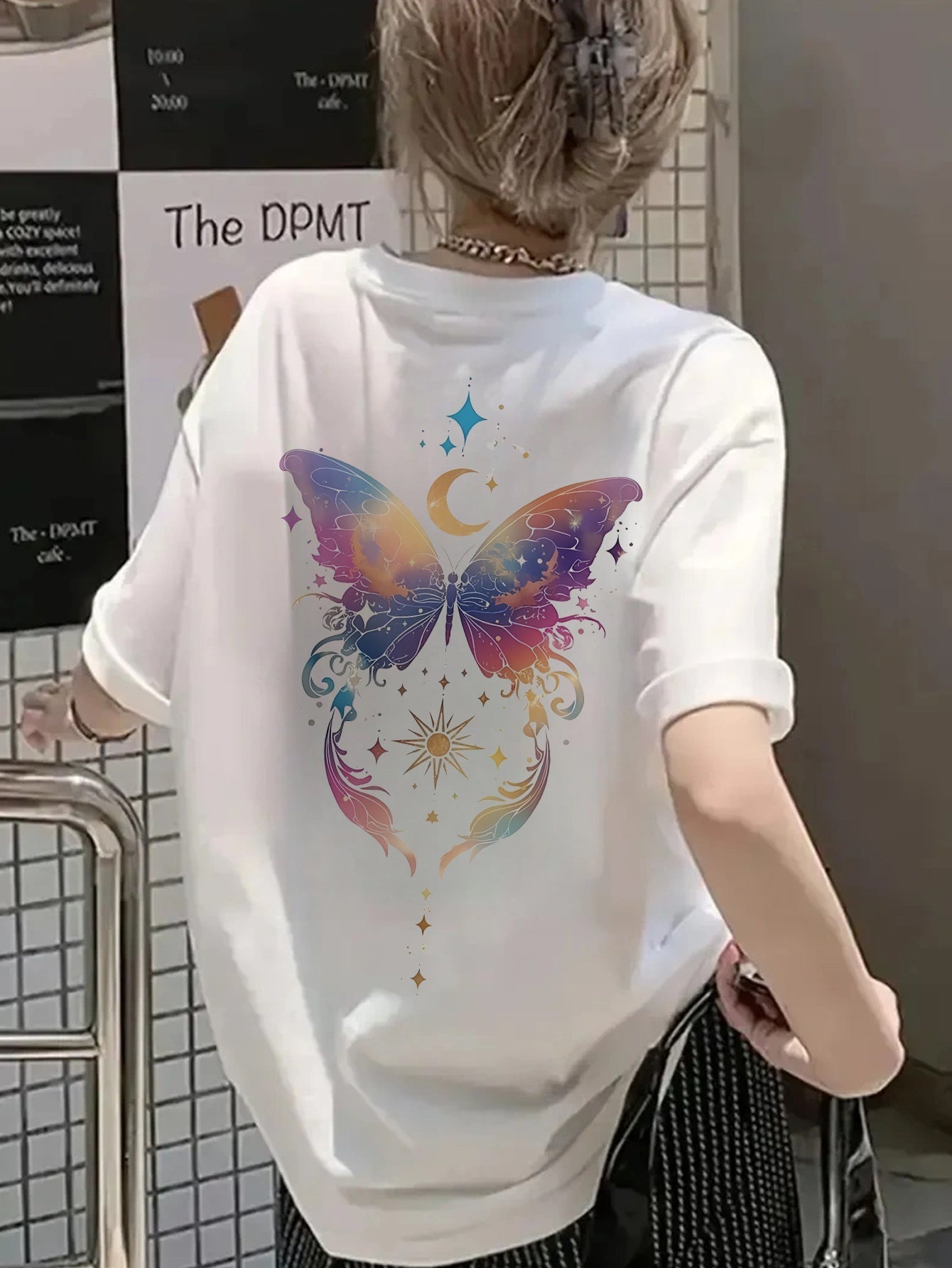 Women’s Casual Short Sleeve T-Shirt – Vibrant Butterfly & Moon Graphic Spring & Summer Everyday Wear