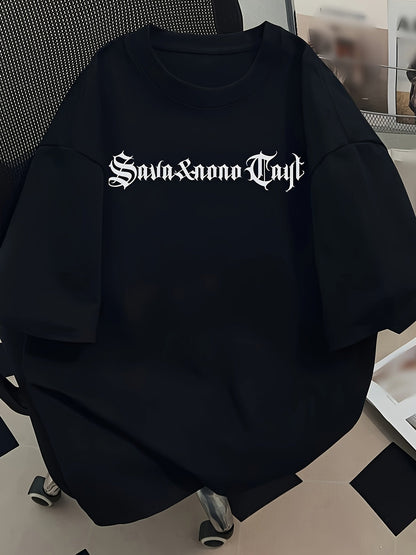 Men's Gothic Eagle T-Shirt – "Savina & Ana Troy" Graphic, Loose Fit, All-Season Comfort