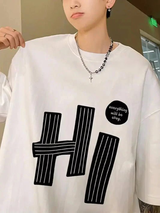 Men's Cotton T-Shirt with Letter Print - Casual
