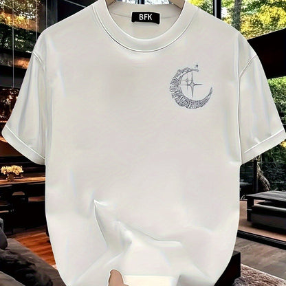 Men’s Heavyweight Pure Cotton Graphic Tee – Crossed Swords & Crescent Moon Design