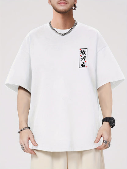 Men's Cotton Samurai & Cherry Blossom Graphic T-Shirt – Breathable Casual Summer Tee