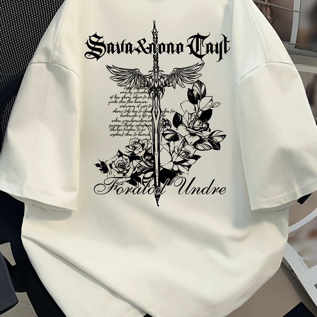 Men's Gothic Eagle T-Shirt – "Savina & Ana Troy" Graphic, Loose Fit, All-Season Comfort