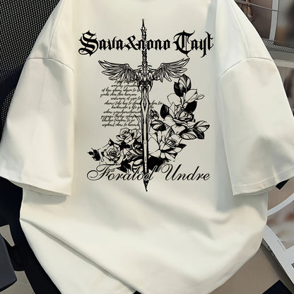 Men's Gothic Eagle T-Shirt – "Savina & Ana Troy" Graphic, Loose Fit, All-Season Comfort